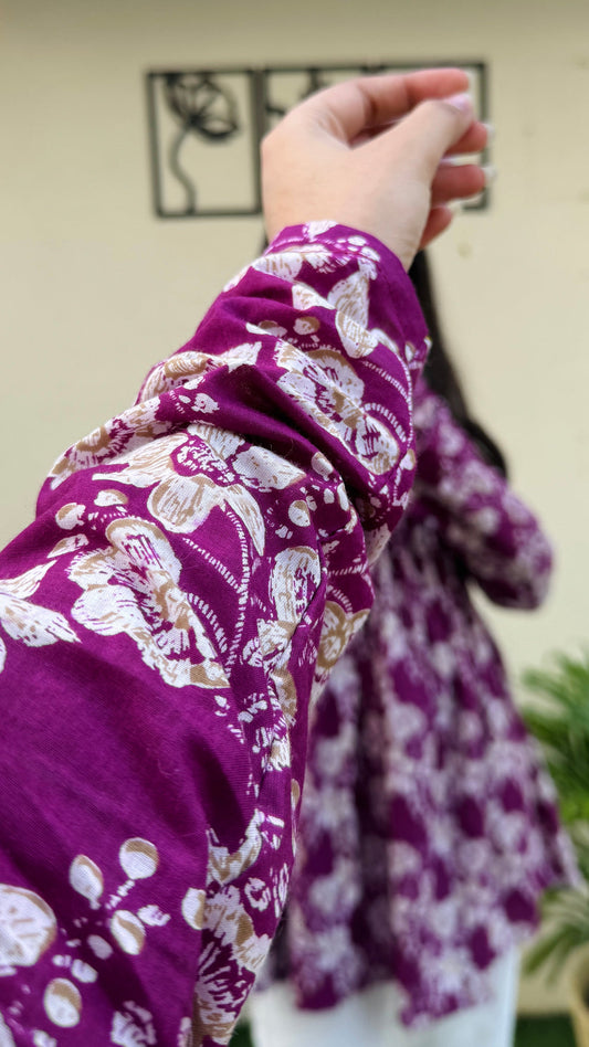 Cotton Flared Floral Print Aliacut Peplum Top