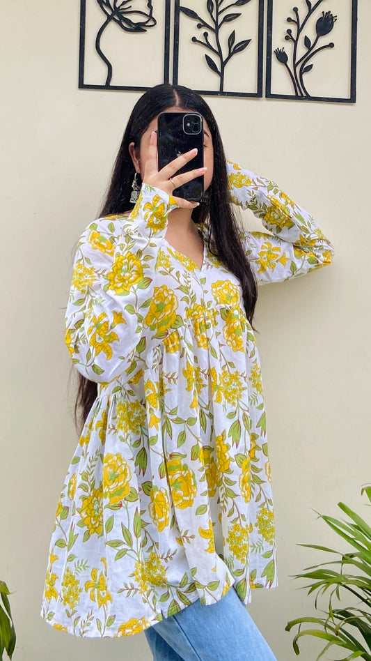 Cotton Flared Floral Print Aliacut Peplum Top