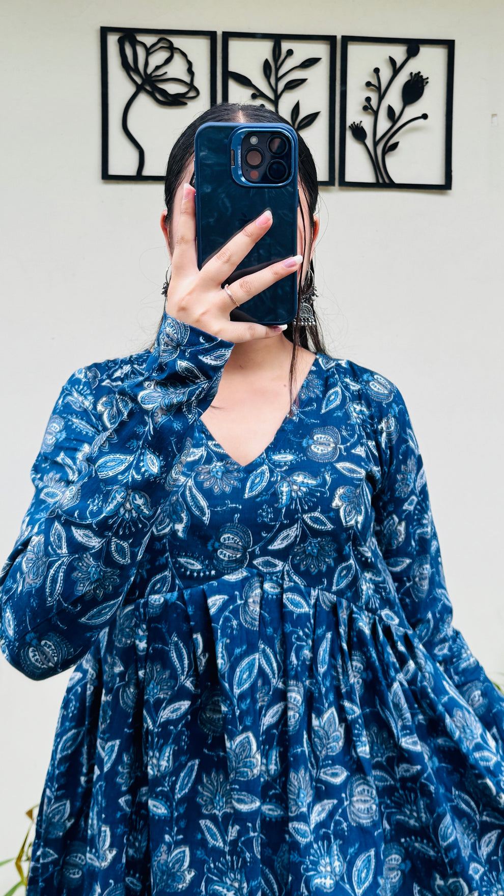 Cotton Flared Blue Aliacut Floral Print Peplum Top
