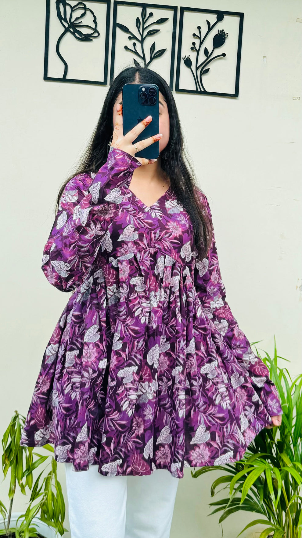 Cotton Wine Flared Floral Print Aliacut Peplum Top