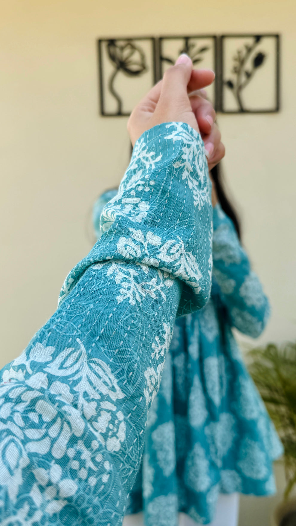 Katha Cotton Blue Flared Floral Print Aliacut Peplum Top